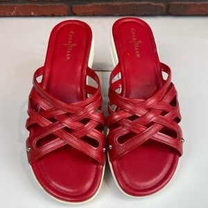 Cole Haan Air Ezra Women’s Red Leather Wedge Strappy Sandal Size 6‎ 1/2